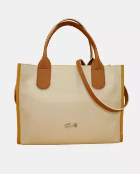 Комбинированная кожаная сумка-шоппер Emotion на молнии и ремне через плечо Cats, цвет Crudo