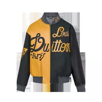 Комбинированная куртка-бомбер из кожи и холста Louis Vuitton, золотой