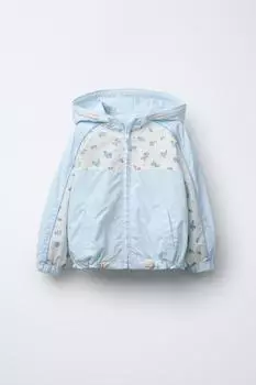 Комбинированная куртка-бомбер в цветочек ZARA, светло-синий