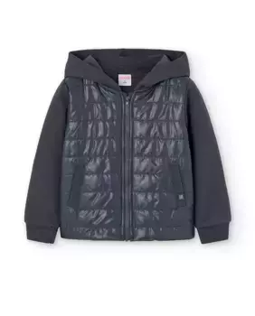 Комбинированная куртка для девочки с капюшоном и застежкой-молнией Boboli, темно-серый