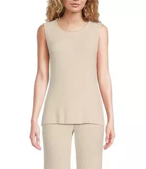 Комбинированная майка Barefoot Dreams Cosy Chic Ultra Lite в рубчик с овальным вырезом и без рукавов для отдыха, бежевый