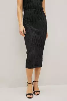 Комбинированная плиссированная юбка-миди приталенного кроя Next, черный
