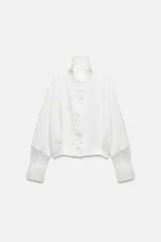 Комбинированная рубашка из органзы ZARA, белый