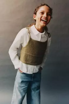 Комбинированная рубашка с трикотажным топом ZARA, белый