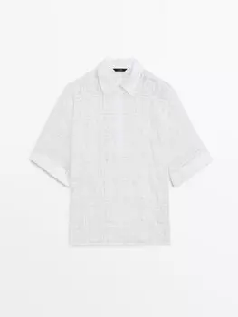 Комбинированная рубашка с вышивкой крючком Massimo Dutti, белый