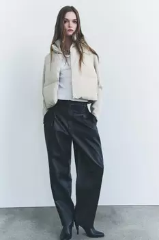 Комбинированная стеганая куртка ZARA, экрю