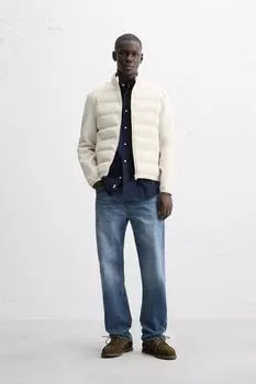 Комбинированная стеганая куртка ZARA, экрю