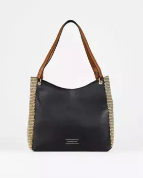 Комбинированная сумка на плечо из черной и натуральной рафии PACOMARTINEZ, многоцветный