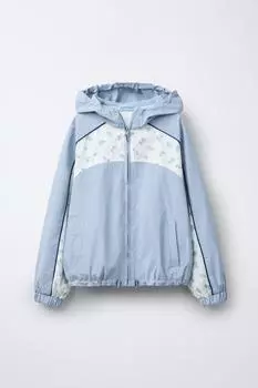Комбинированная техническая куртка-бомбер в цветочек ZARA, светло-синий