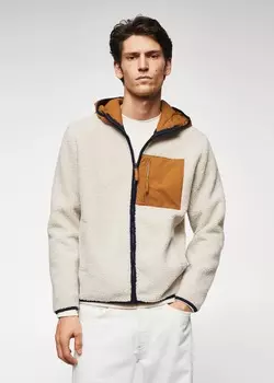Комбинированная толстовка из меха MANGO, бежевый