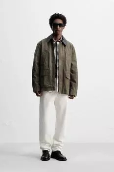 Комбинированная выстиранная куртка ZARA, цвет Earth