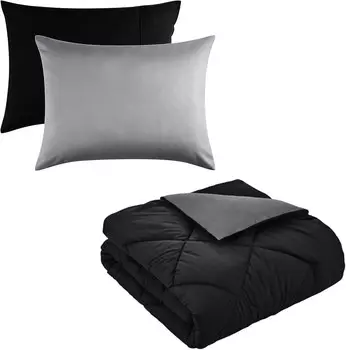 Комбинированное черное постельное белье для мальчиков, легкие двусторонние альтернативные пуховые одеяла и гипоаллергенные наволочки из микрофибры, набор из 2 шт. Seward Park