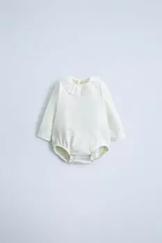 Комбинированное флисовое боди с воротником "питер пэн" ZARA, устрично-белый