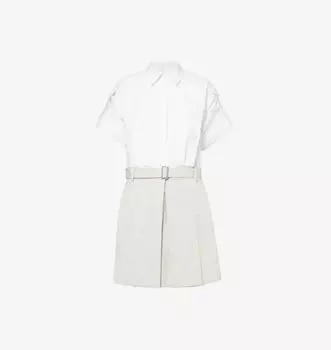 Комбинированное хлопковое мини-платье-рубашка с короткими рукавами и поясом 3.1 Phillip Lim, белый