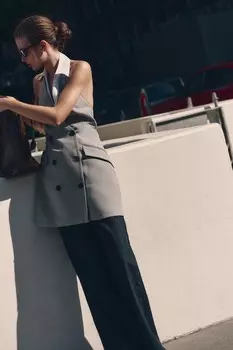 Комбинированное мини-платье с халтером ZARA, разноцветный