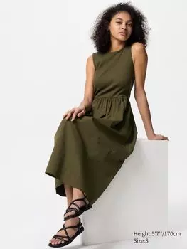 Комбинированное платье без рукавов Uniqlo, коричневый