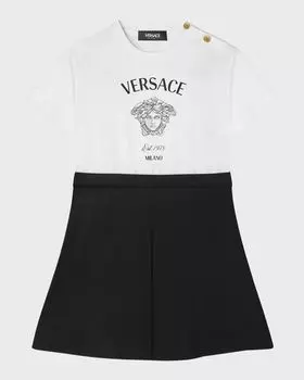 Комбинированное платье для девочек с рисунком Медузы Versace, цвет White/Black