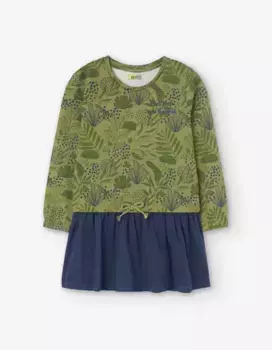 Комбинированное платье для девочки из 100% хлопка Losan, зеленый