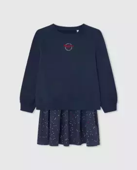 Комбинированное платье для девочки с длинными рукавами Pepe Jeans, темно-синий