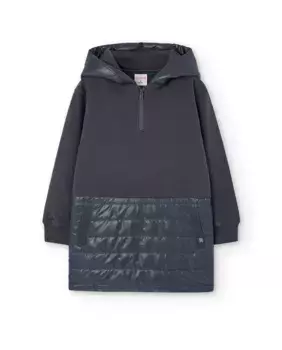 Комбинированное платье для девочки с капюшоном и карманами Boboli, темно-серый