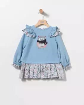 Комбинированное платье для девочки синего цвета с рюшами Coco Acqua