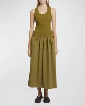 Комбинированное платье макси Malia с заниженной талией Proenza Schouler White Label, цвет Olive