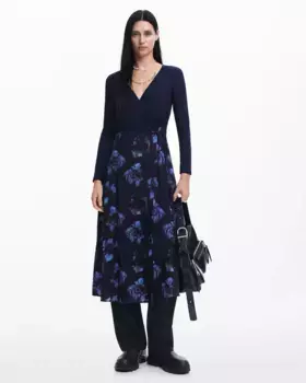 Комбинированное платье миди Desigual, синий