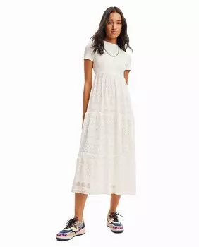 Комбинированное платье миди из тюля Desigual, белый