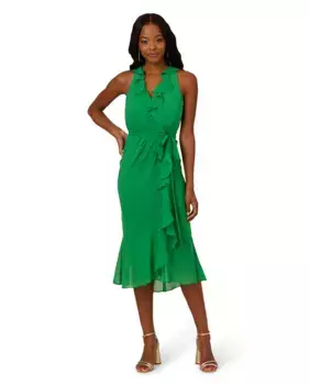 Комбинированное платье миди с стихарем Adrianna Papell, зеленый