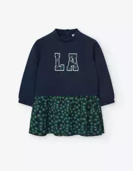 Комбинированное платье с длинными рукавами для девочки Losan, темно-синий