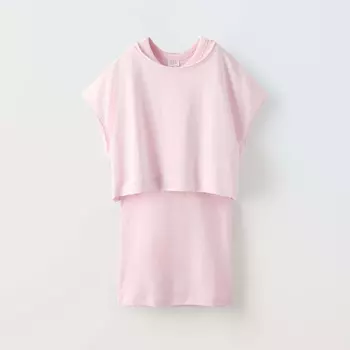 Комбинированное платье с футболкой Zara Ribbed, розовый