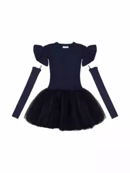 Комбинированное платье с митенками Monnalisa, тёмно-синий