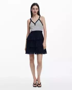 Комбинированное платье с плиссированной юбкой Desigual, синий