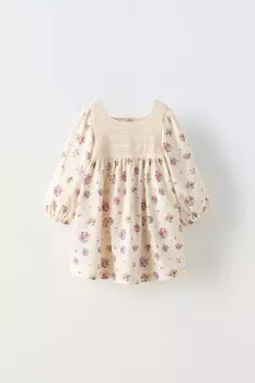 Комбинированное платье с принтом ZARA, экрю