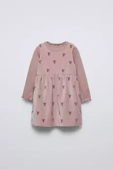 Комбинированное платье-сарафан из микро-вельвета с футболкой в рубчик ZARA, розовый