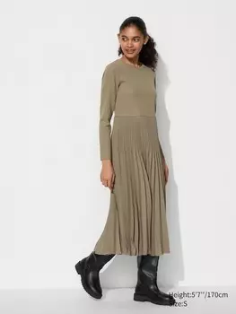 Комбинированное платье Uniqlo, бежевый