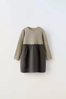 Комбинированное платье в полоску soft touch ZARA, антрацитовый серый