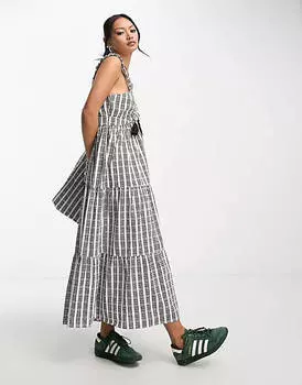 Комбинированное свободное платье миди в мелкую клетку Reclaimed Vintage