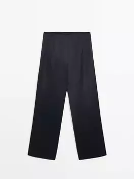 Комбинированные атласные брюки широкого кроя Massimo Dutti, синий