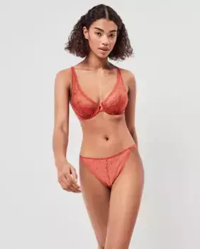 Комбинированные бразильские трусики из однотонной и кружевной ткани Gisela, оранжевый