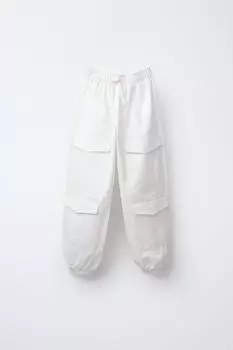 Комбинированные брюки для бега трусцой с карманами ZARA, экрю