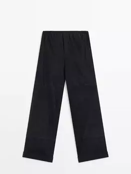 Комбинированные брюки джоггеры из замшевой кожи Massimo Dutti, синий