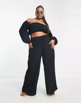 Комбинированные черные газовые пляжные брюки широкого кроя ASOS DESIGN Curve