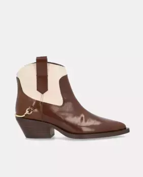 Комбинированные кожаные ковбойские ботильоны со шпорой Alpe, коричневый