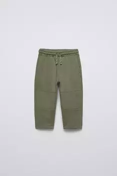 Комбинированные плюшевые брюки ZARA, хаки