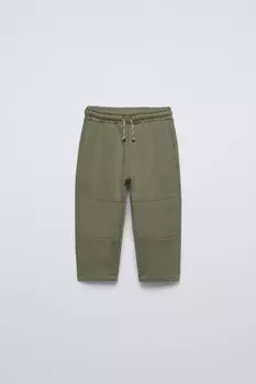 Комбинированные плюшевые брюки ZARA, хаки