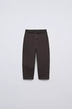 Комбинированные плюшевые брюки ZARA, коричневый