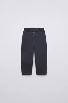 Комбинированные плюшевые брюки ZARA, темно-синий