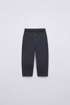 Комбинированные плюшевые брюки ZARA, темно-синий