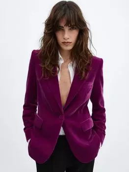 Комбинированный бархатный пиджак Mango, фиолетовый